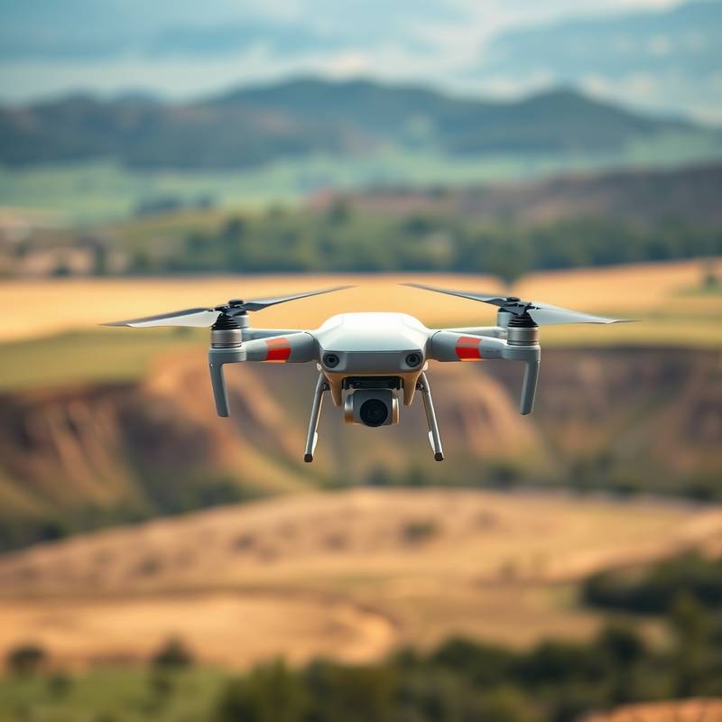 En drone svæver i luften over et naturskønt landskab