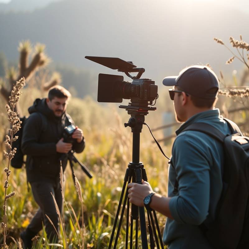 Et filmhold optager en dokumentarfilm i naturen