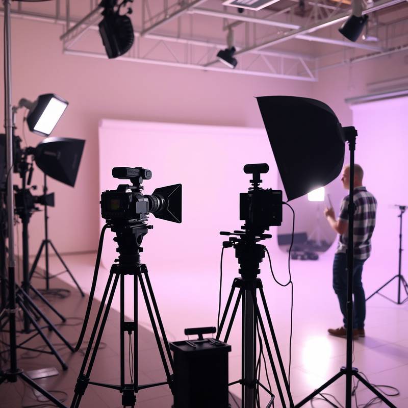 Optagelse af en reklamefilm i et studie med professionel belysning